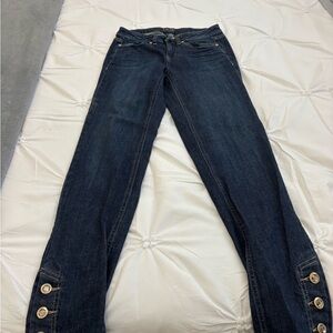 Cache Dark Blue Boot Cut Jeans with Button Hem